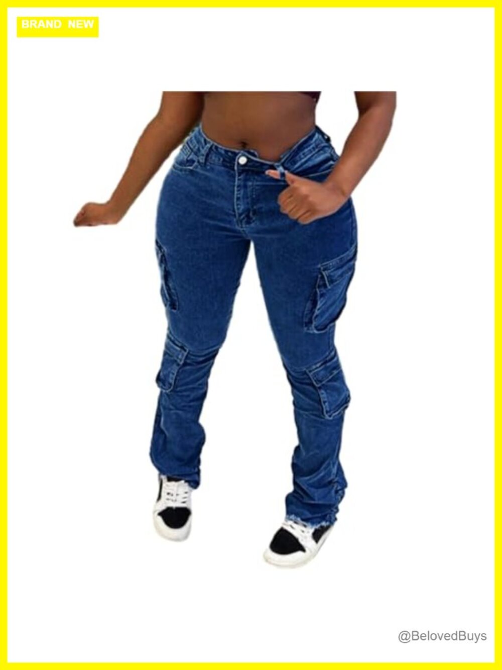 Cargo Jeans Boyfriend Low Rise Flared Denim Pants Streetwear Utility with